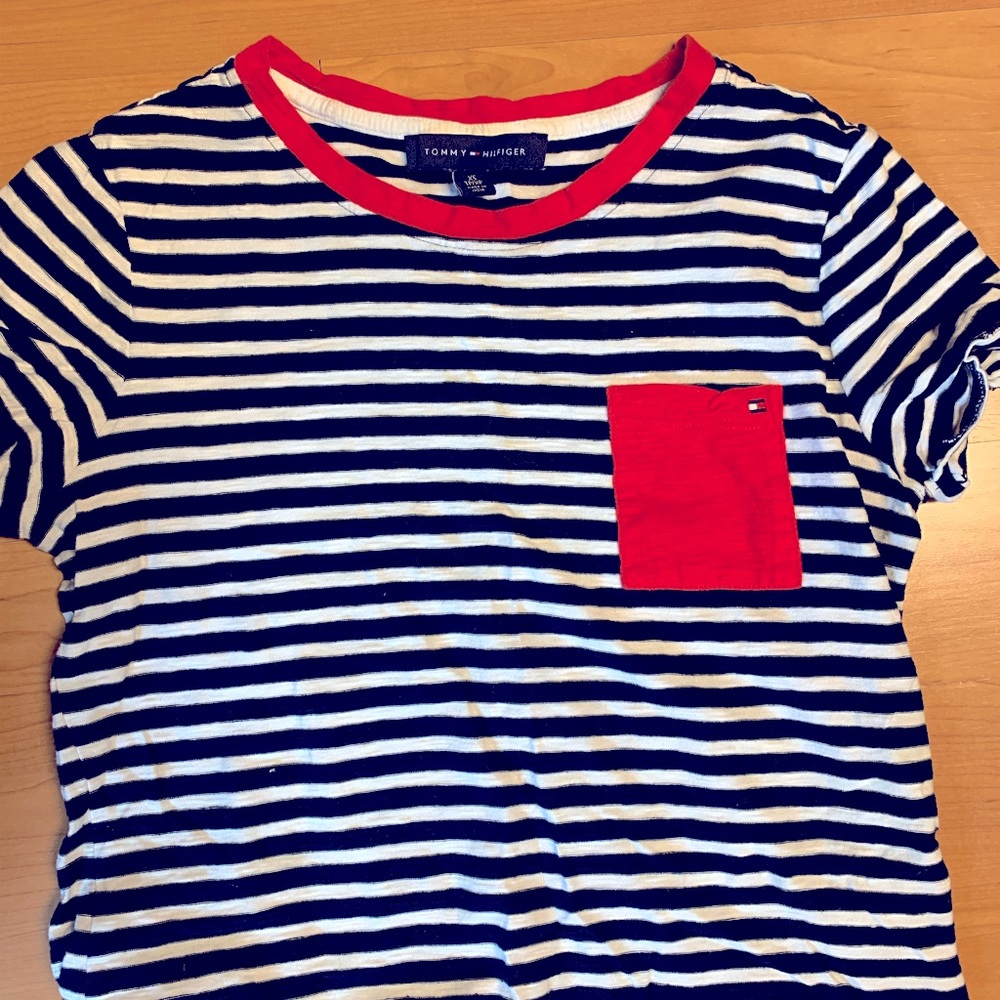 Tommy Hilfiger Navy & Red Stripe Tee Size XS